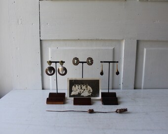 ONE Earring Holder Display - Architectural Salvaged Wood Jewelry Display - Dark Brown Oak