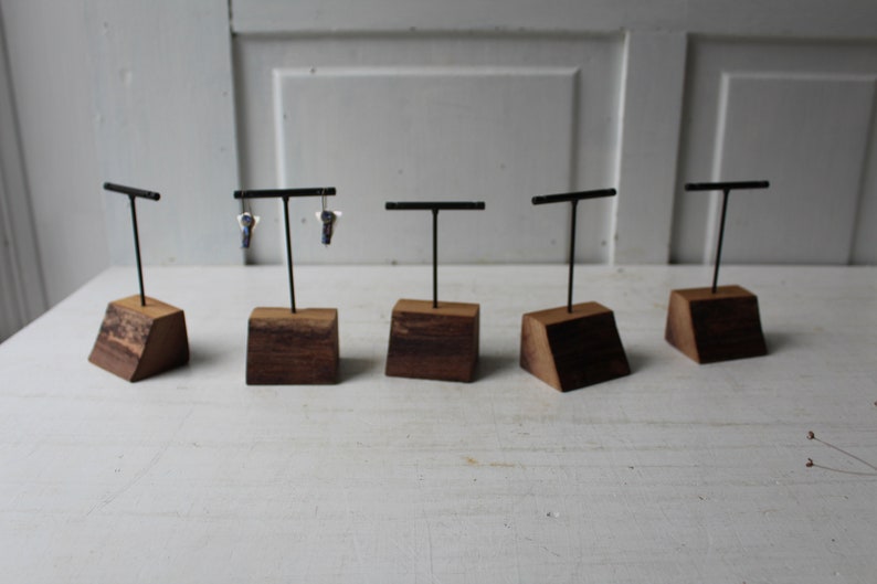 ONE Earring Display Stand Three Heights Available Live Edge Walnut & Metal T Stand Earring Holders Natural Jewelry Displays image 3
