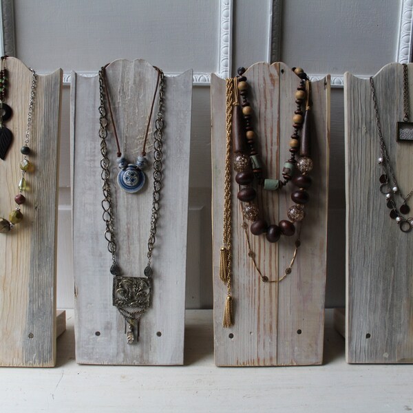 One Necklace Bust Display 16" - Whitewashed Weathered Gray Salvaged Wood - Wood Necklace Holder - Jewelry Show Display - Ready to Ship