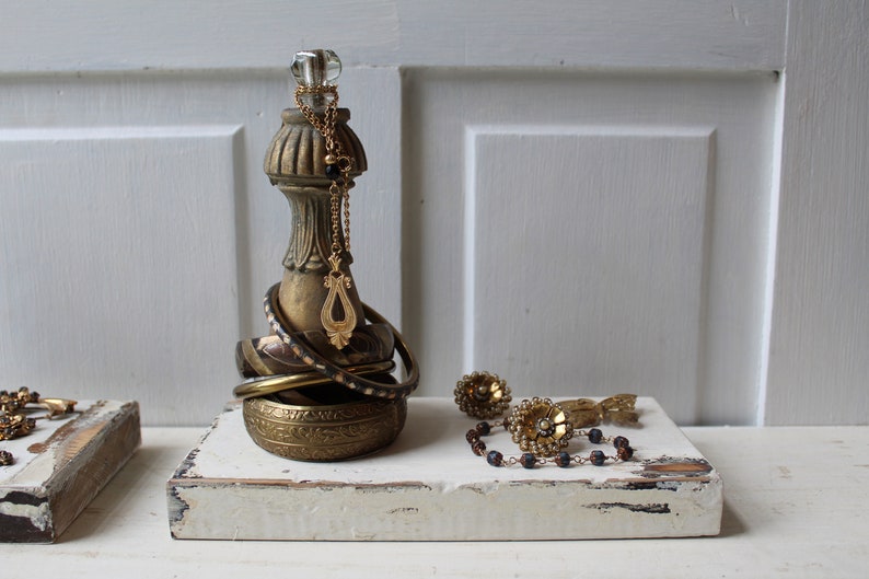 Jewelry Display Block Shabby Chic Necklace Bangle Bracelet Ring Display Architectural Salvage Display Board Ornate Gold Detail