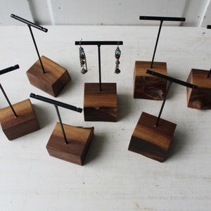 ONE Earring Display Stand Three Heights Available Live Edge Walnut & Metal T Stand Earring Holders Natural Jewelry Displays image 10