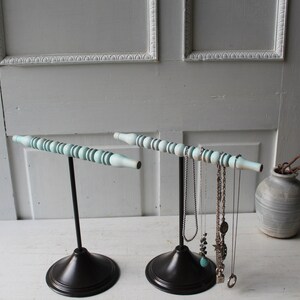 ONE Necklace Display Stand Metal Base with Blue Architectural Salvage Spindle Necklace Holder T Bar Necklace Organizer 10 Tall Qty image 10