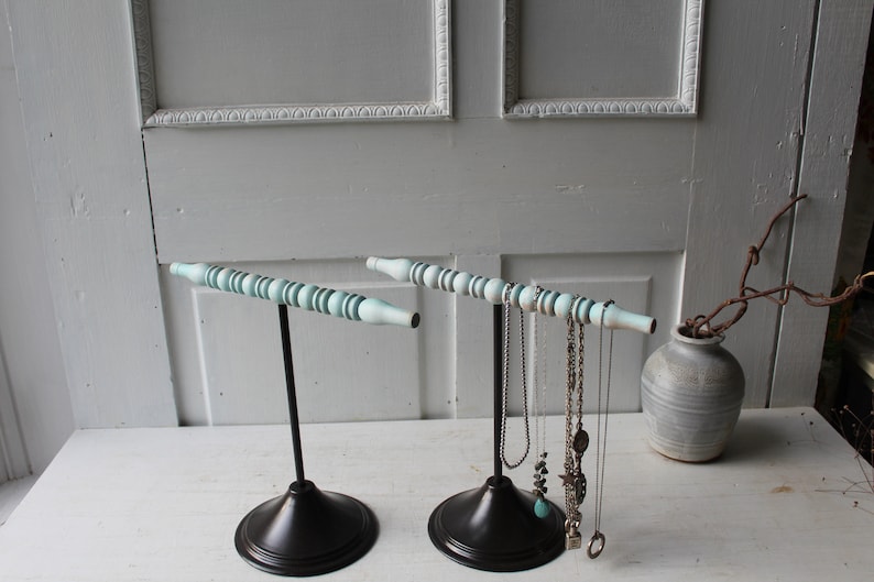 ONE Necklace Display Stand Metal Base with Blue Architectural Salvage Spindle Necklace Holder T Bar Necklace Organizer 10 Tall Qty image 10