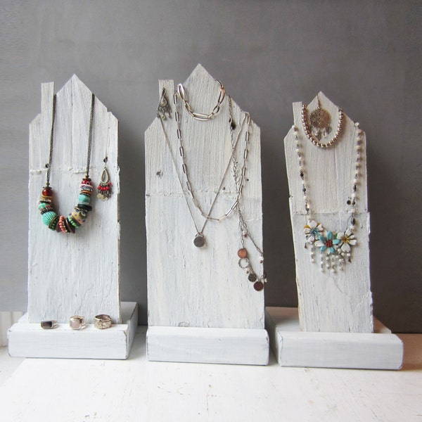 LAST ONE House Shaped Necklace / Bracelet / Earring Display - Holiday Retail Jewelry Display - White - Recycled Wood - Ready to Ship