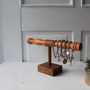 Reclaimed Oak Bracelet Display Stand – Handmade T Bar Jewelry Holder Organizer