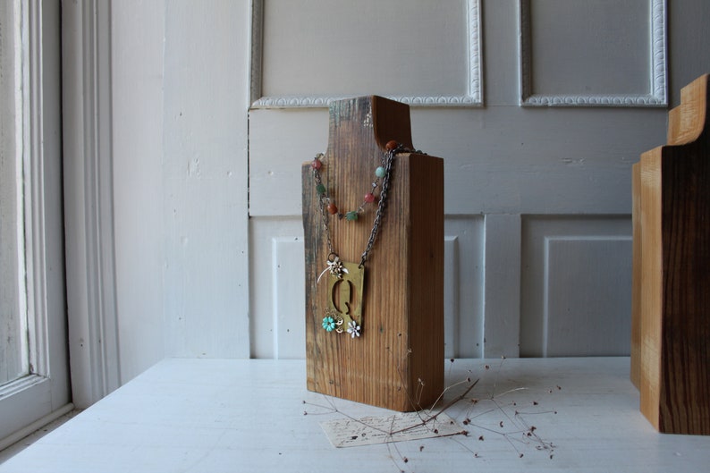 ONE Thick Freestanding Necklace Display Bust 13 Tall Salvaged Wood Rustic Brown Retail Jewelry Display Market Craft Fair Display image 2