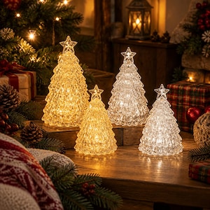 Lighted Resin Christmas Tree, Star Top Table Lamp, Glowing Holiday Decor, Gold or Silver Christmas Tree Night Light, Gift for Her