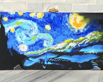 Hand painted vintage black fabric clutch