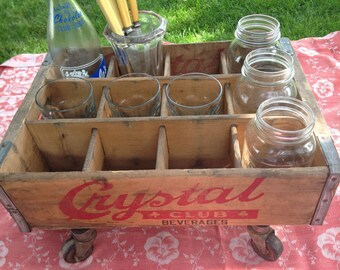 Vintage Crystal Club Wooden Beverage Crate Attached to Geerpres Wheels/Casters