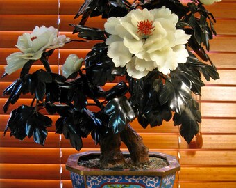 Chinese Jade Tree Etsy - vintage chinese jade stone tree in a gilt bronze cloisonne enamel jardiniere large art object sculpture