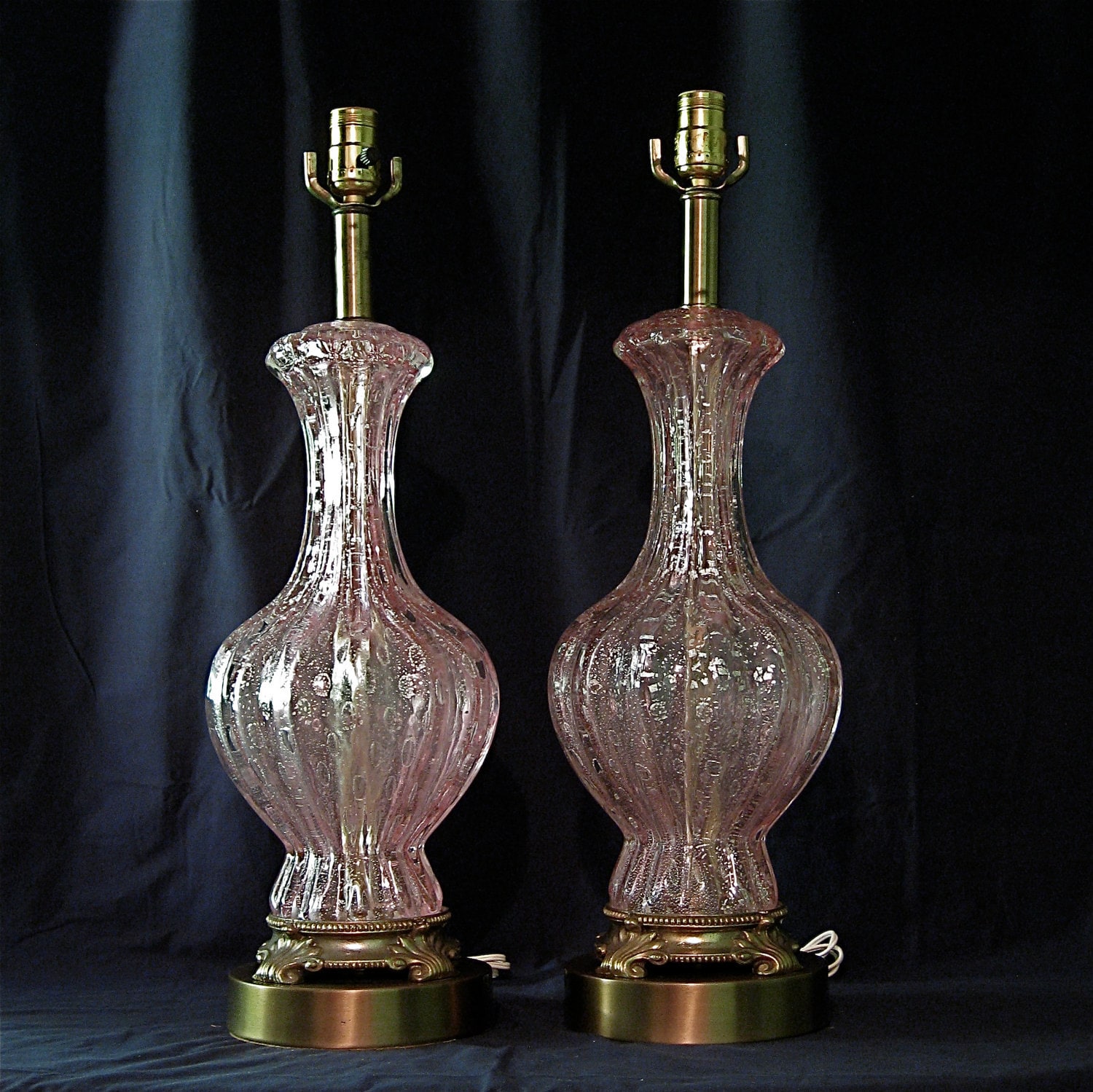 Pair of MidCentury Cotton Candy Pink Murano Glass Lamps Etsy