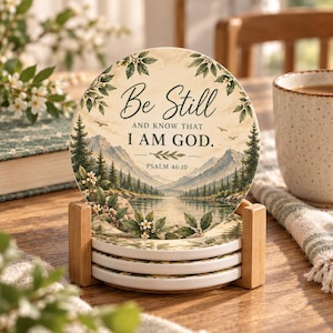 Christian Ceramic Coaster Set, Bible Verse Coasters, Scripture Coffee Coasters, Religious Housewarming Gift, Faith Home Decor