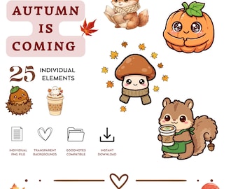 Autunno | Stickers digitali compatibili goodnotes | Clipart PNG | Adesivi accoglienti autunnali, cozy. Digital products