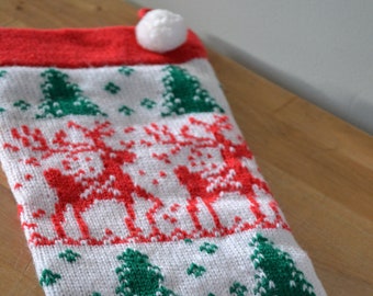 Vintage Reindeer Christmas Stocking/Knitted Christmas Stocking