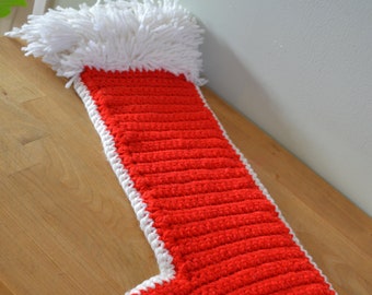 Large Vintage Handmade Stocking/OOAK Hand Knitted Red and White Christmas Stocking