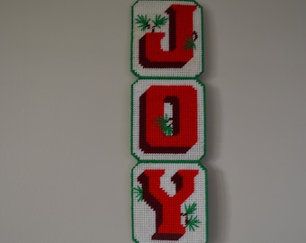 Vintage "Joy" Wall Hanging/Needlepoint Christmas Decor