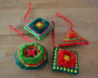 Unique Handmade Knitted Christmas Ornaments Set of 4/Rustic Country Christmas Ornaments
