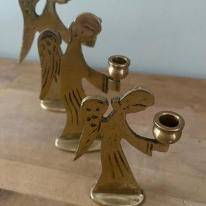 Vintage Set of Brass Angel Candle Holders/Retro Christmas Angel Candle Holders