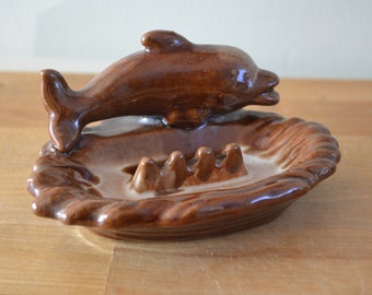 MCM Vintage Porcelain Small Dolphin Ashtray Mint