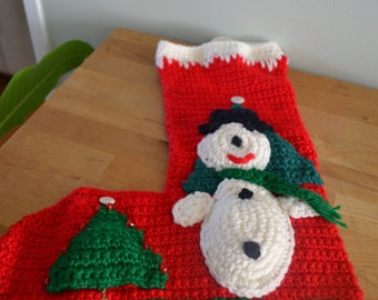 Hand-Knitted Christmas Stocking/Unique Handmade Snowman Stocking