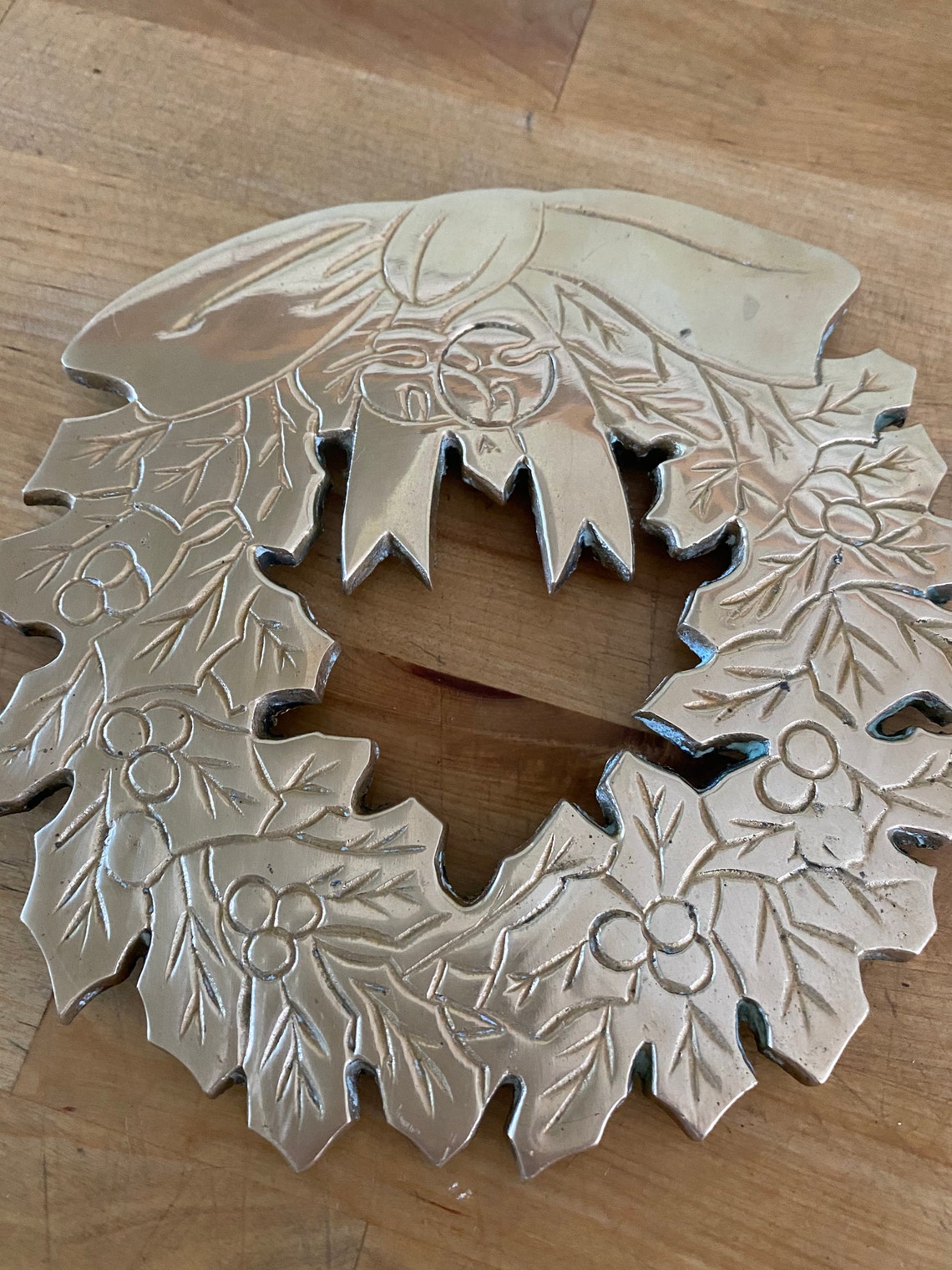 Vintage Brass Wreath Trivet/cast Brass Christmas Wreath Trivet Etsy