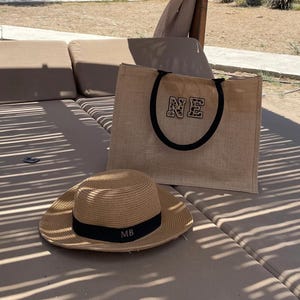 Personalised Patch Jute Tote Bag, Large Beach Bag, Initial Shopper, Holiday Tote, Custom Initial Summer Bag, Gift for Her