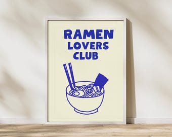 Ramen Lovers Club. Ramen väggkonst, Ramen poster, Retro mat poster, Café väggkonst