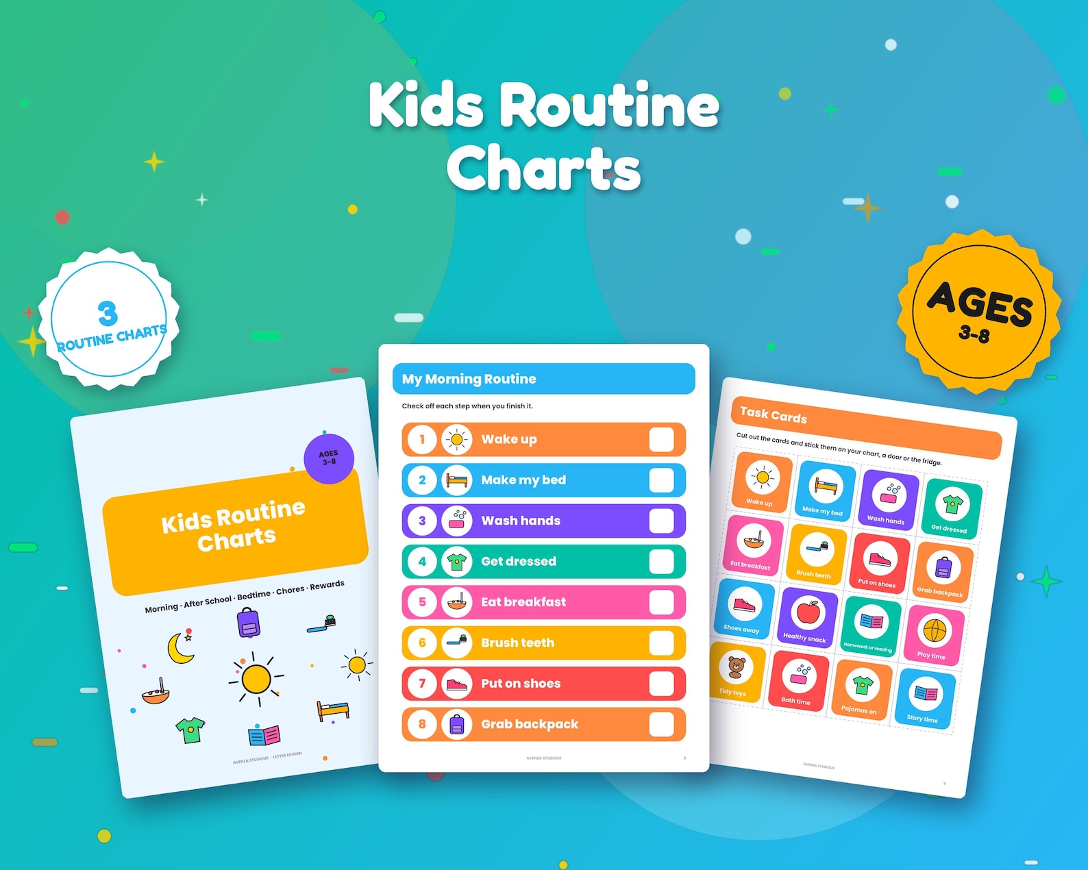Kids Routine Chart Printable, Morning and Bedtime Routine, Chore Chart ...