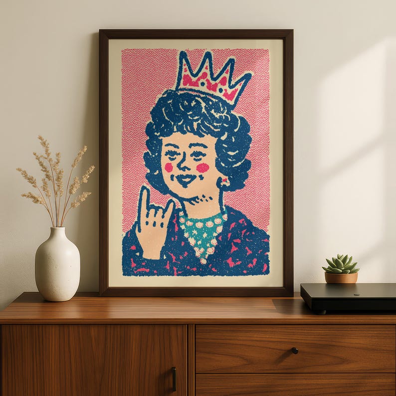 Crowned In Glory Pop Art Portrait Vintage Screen Print Style Bold Crowned In Glory Pop Art Portrait Vintage Screen Print Style Bold