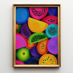 Neon Fruit Fusion: Vibrant Citrus Pop Art, Abstract Tropical Slices, Bold Digital Illustration