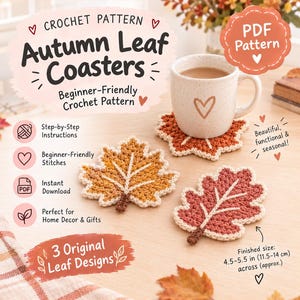 Autumn Leaf Crochet Coaster Pattern | Fall Home Decor PDF | Crochet Leaf Coasters | Beginner Pattern