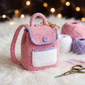 Crochet Pattern Mini Backpack Keychain PDF, Miniature Backpack Bag Charm Amigurumi Tutorial, Tiny Purse Charm Digital Download