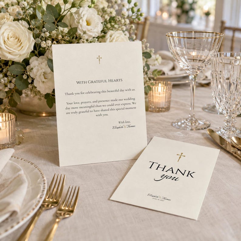 Catholic Wedding Thank You Card Template, Editable Canva Thank You Card ...