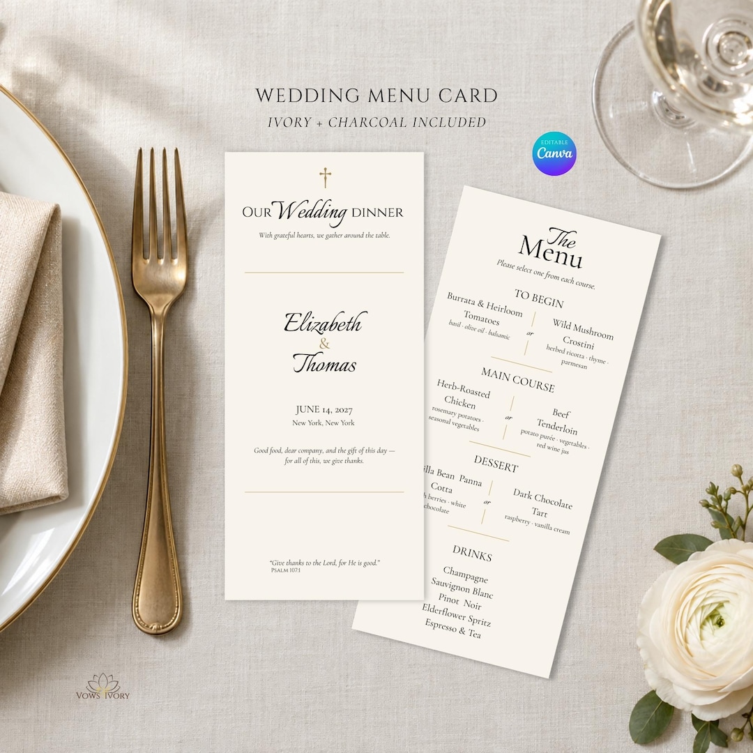 Catholic Wedding Menu Template, Editable Canva Dinner Menu, Wedding Catholic Wedding Menu Template, Editable Canva Dinner Menu, Wedding