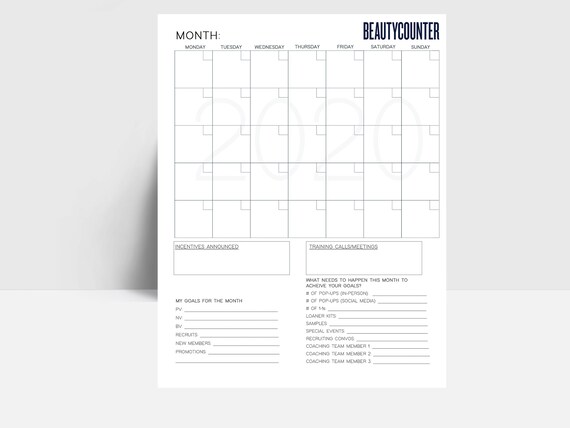 Monthly Calendar Print & Fill Out Beautycounter | Etsy