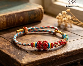 Handgefertigtes Makramee-Freundschaftsarmband mit doppeltem Knoten, mehrfarbiges Boho-Armband (verstellbar)