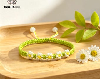 Handgefertigtes geflochtenes Gänseblümchen-Armband, verstellbarer Boho-Makramee-Freundschaftsschmuck