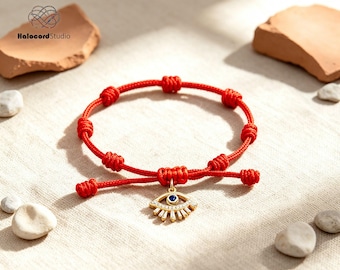 Armband mit 7 Knoten, rotem Faden, Anhänger aus Goldzitrone, verstellbarem Makramee-Schmuckstück zum Schutz vor dem bösen Blick