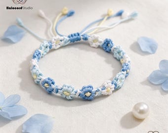 Handmade Pastel Daisy Macrame Bracelet, Adjustable Boho Floral Wristband