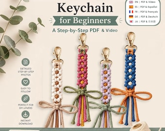 Anleitung für einen Makramee-Blumen-Schlüsselanhänger, DIY-Tutorial für Anfänger (PDF & Video)