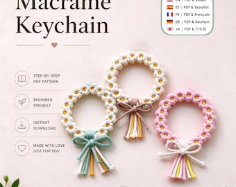 Anleitung für einen Makramee-Blumenring-Schlüsselanhänger, DIY-Taschenanhänger-Tutorial (PDF & Video)