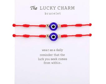 Handgefertigtes Armband-Set mit Nazar-Motiven, geflochtener roter Makramee-Freundschaftsschmuck für Paare