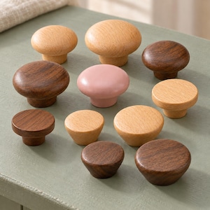 Holz-Schrankknöpfe, Pilz-, Flach- und Rundformen (Buche, Walnuss, Rosa)