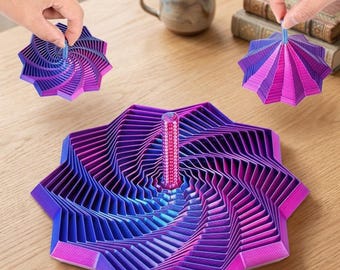 3D Printed Vortex Kinetic Desk Toy, Spiral Collapse Star Tower, Dual-Color PLA Fidget Sculpture
