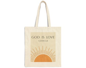 God Is Love tote bag | 1 John 4:8 scripture canvas tote