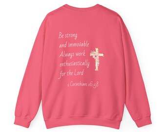 Floral Cross with 1 Corinthians 16:58 Sweatshirt | Christian Scripture Crewneck