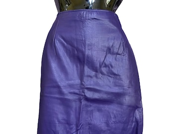 Vintage Firenze Santa Barbara Purple Leather High-Waist Knee-Length Skirt - 1990s Leatherwear - Women's Size XS