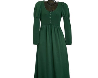 Vintage Alvin Duskin Forest Green Knit Fit-&-Flare Prairie Maxi Dress