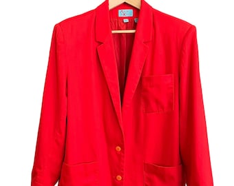 Kenzo Album Vintage Red Oversized Cotton-Blend Boyfriend Blazer - 1980s Women’s Power Suit Jacket - Size Large