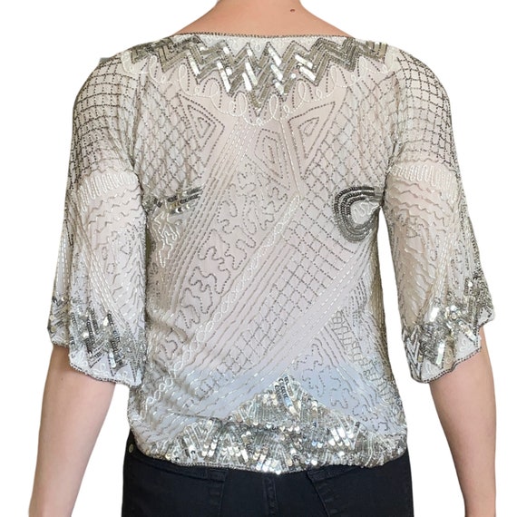 Swee Lo for I. Magnin Beaded Sequin Silk Top - Vi… - image 9